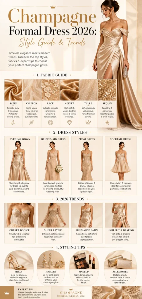 Discover the elegance of Champagne Formal Dresses 2026. Explore trending styles, luxurious fabrics, and styling tips for weddings, proms, and upscale events.